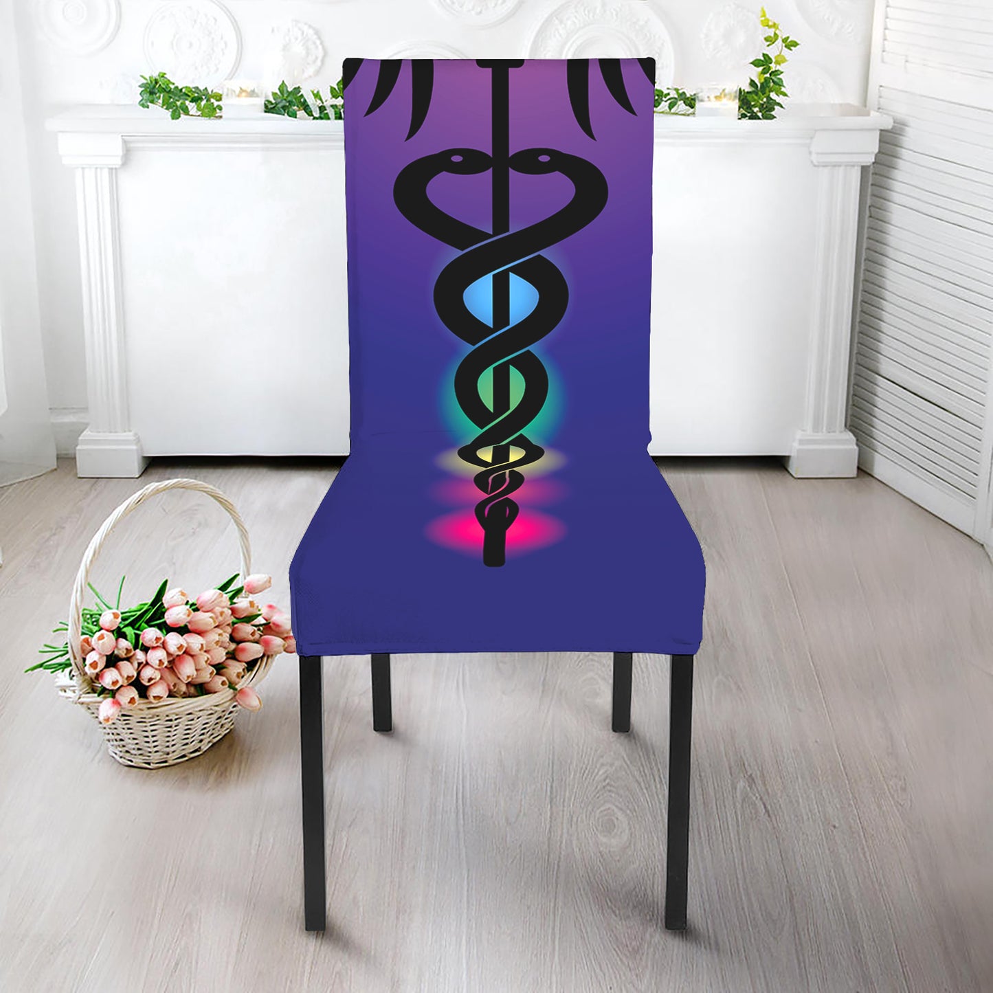 7 Chakras Caduceus Print Dining Chair Slipcover