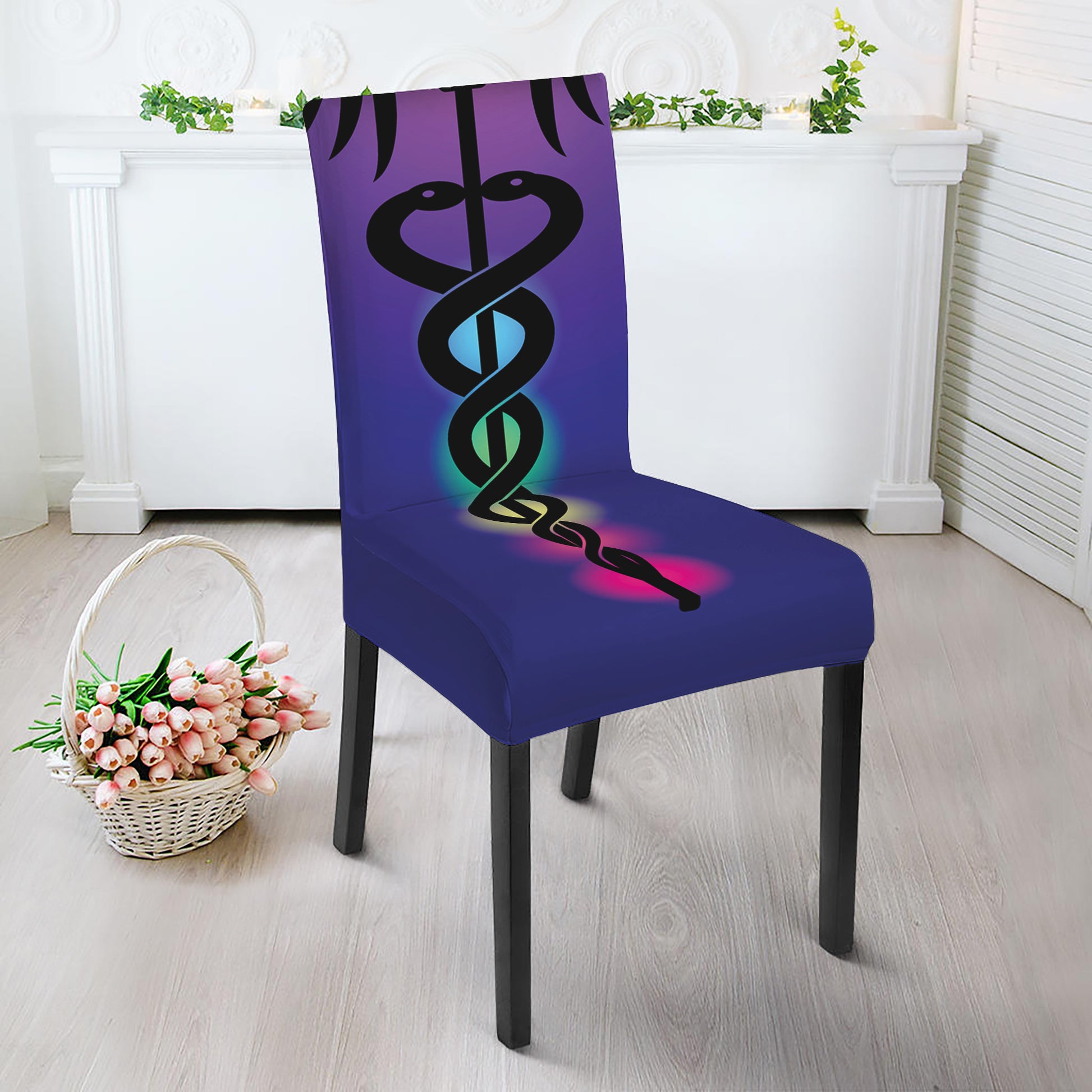 7 Chakras Caduceus Print Dining Chair Slipcover