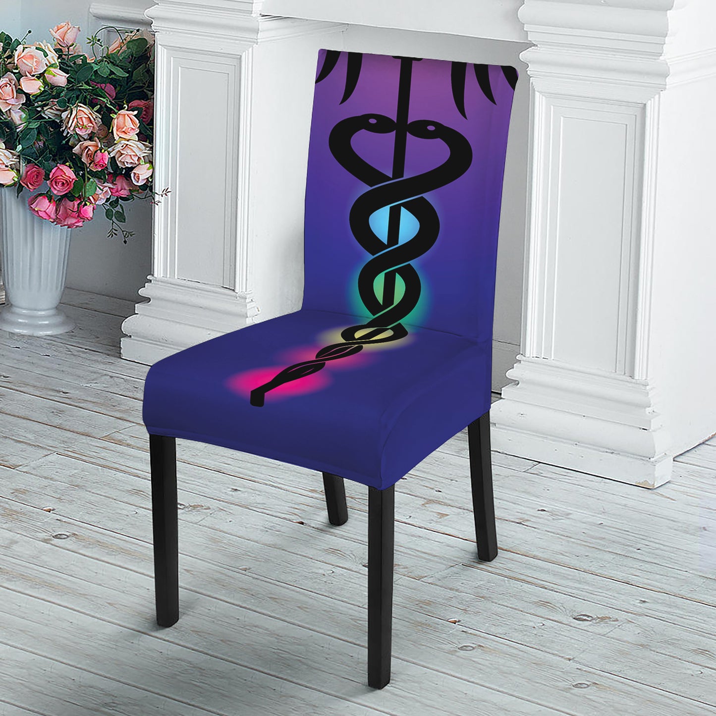 7 Chakras Caduceus Print Dining Chair Slipcover