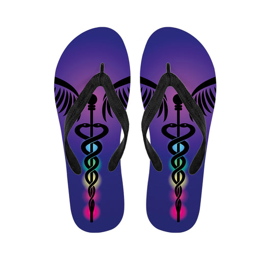 7 Chakras Caduceus Print Flip Flops