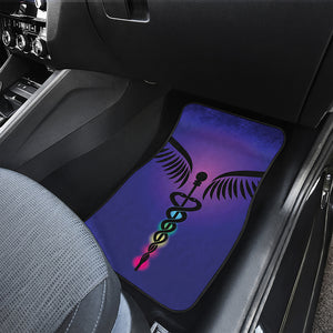 7 Chakras Caduceus Print Front and Back Car Floor Mats