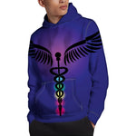 7 Chakras Caduceus Print Pullover Hoodie