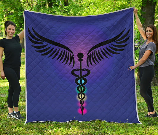 7 Chakras Caduceus Print Quilt