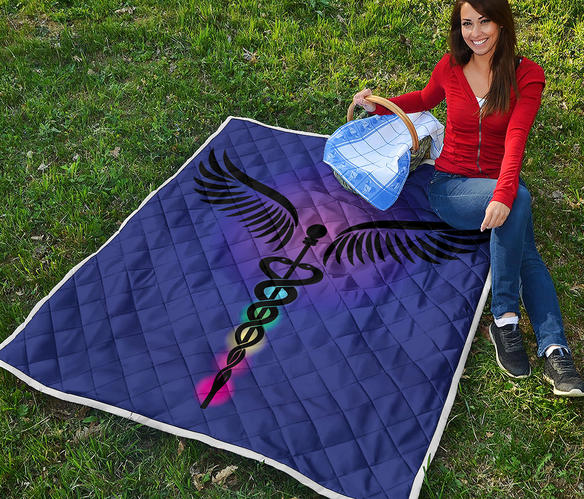 7 Chakras Caduceus Print Quilt