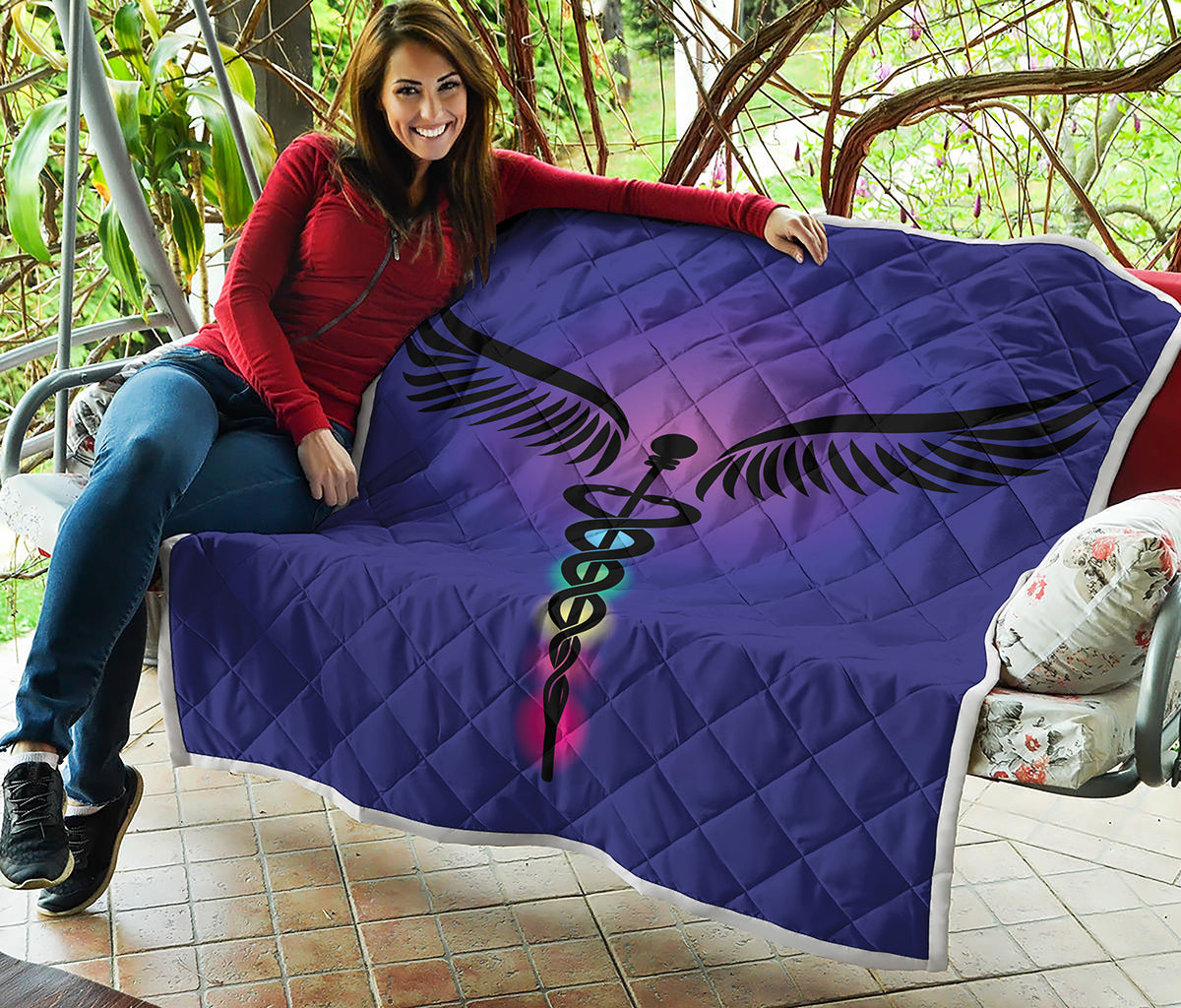 7 Chakras Caduceus Print Quilt