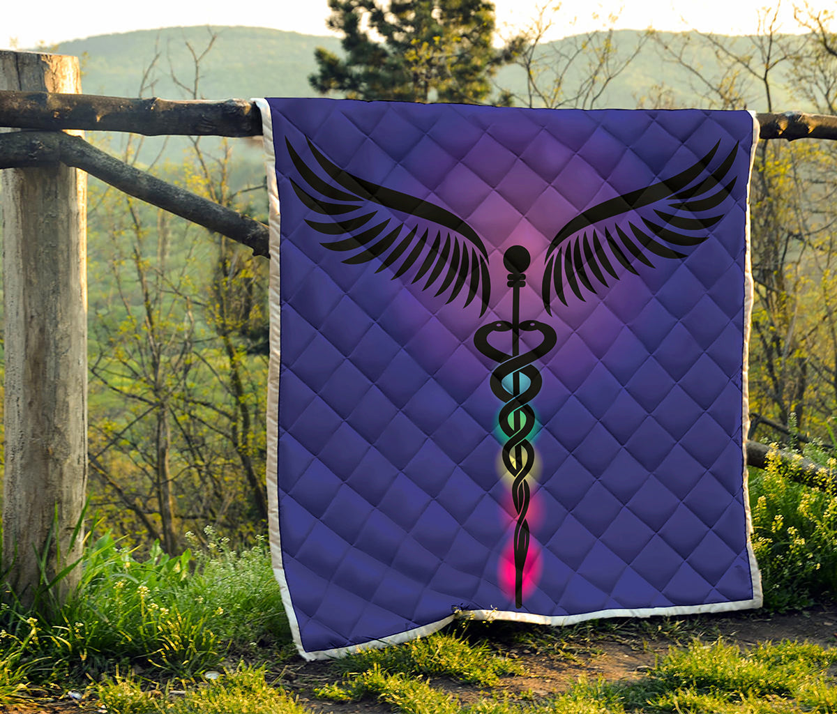 7 Chakras Caduceus Print Quilt