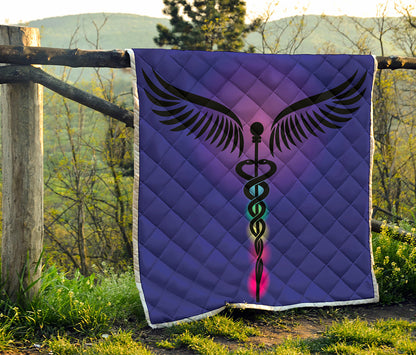 7 Chakras Caduceus Print Quilt