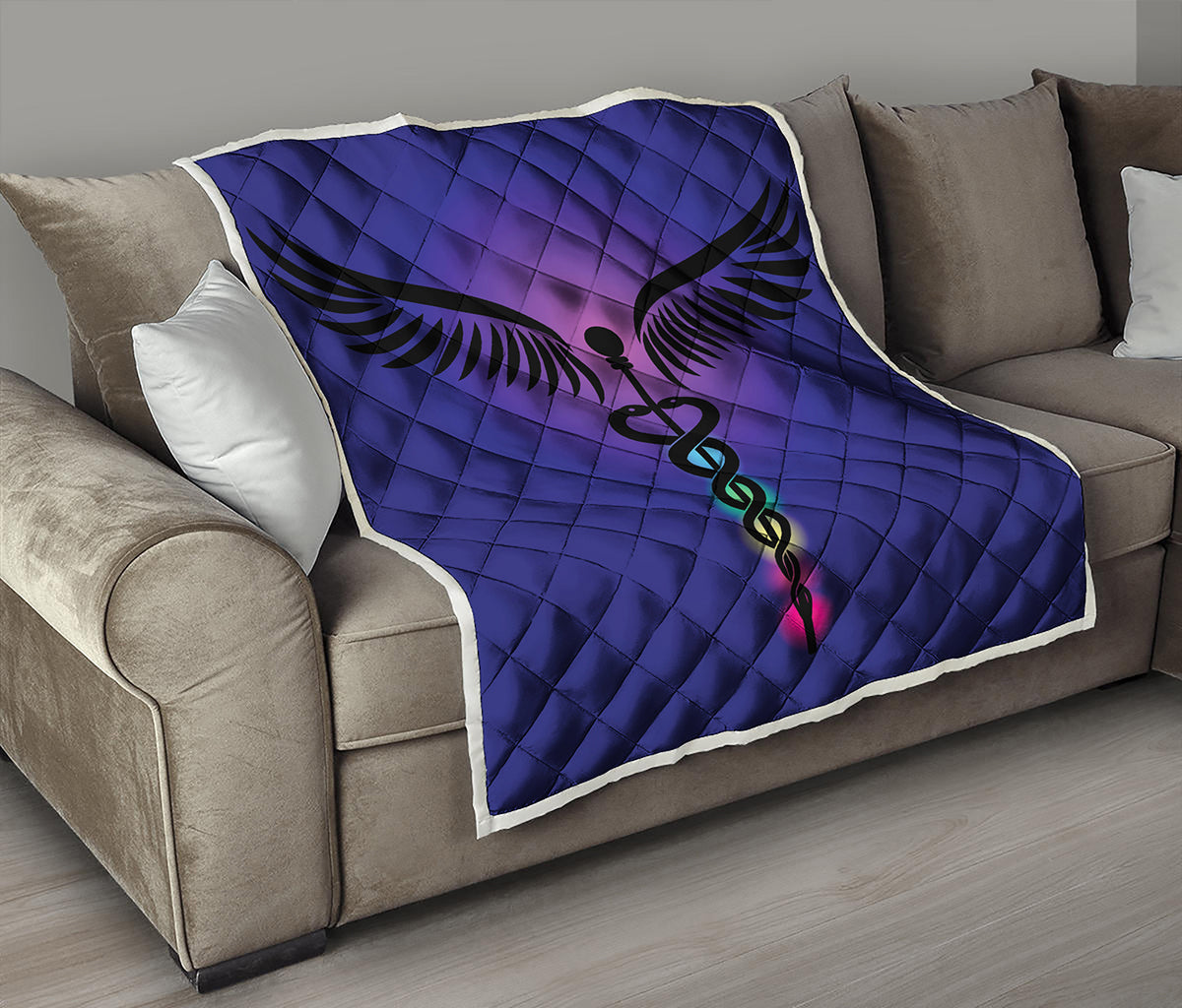 7 Chakras Caduceus Print Quilt