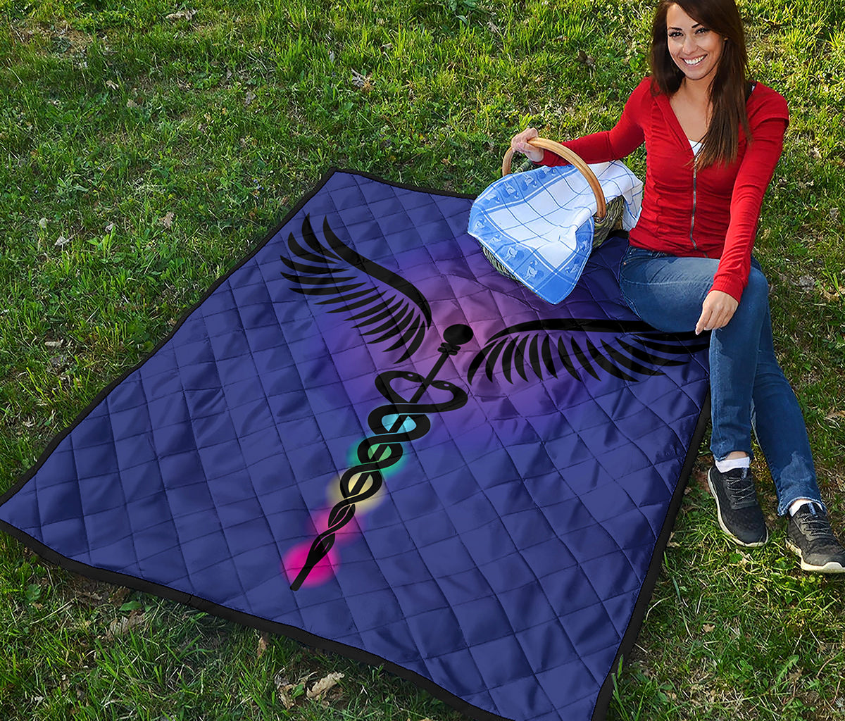 7 Chakras Caduceus Print Quilt