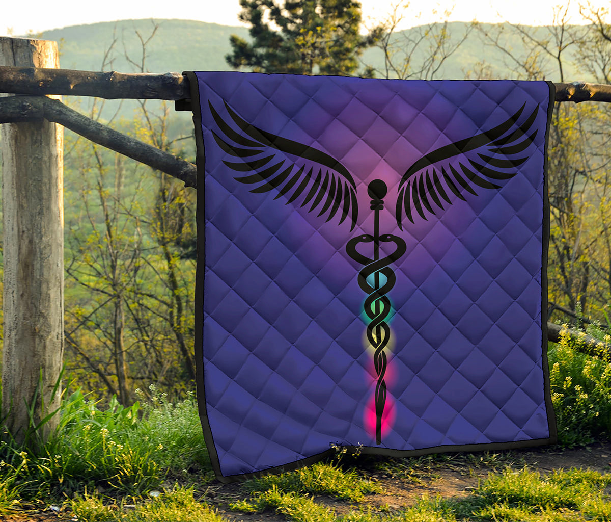 7 Chakras Caduceus Print Quilt