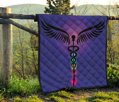 7 Chakras Caduceus Print Quilt