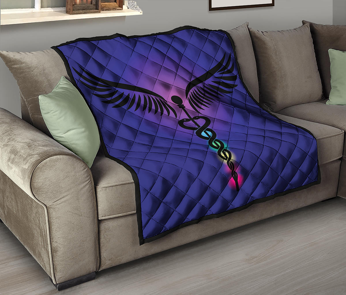 7 Chakras Caduceus Print Quilt