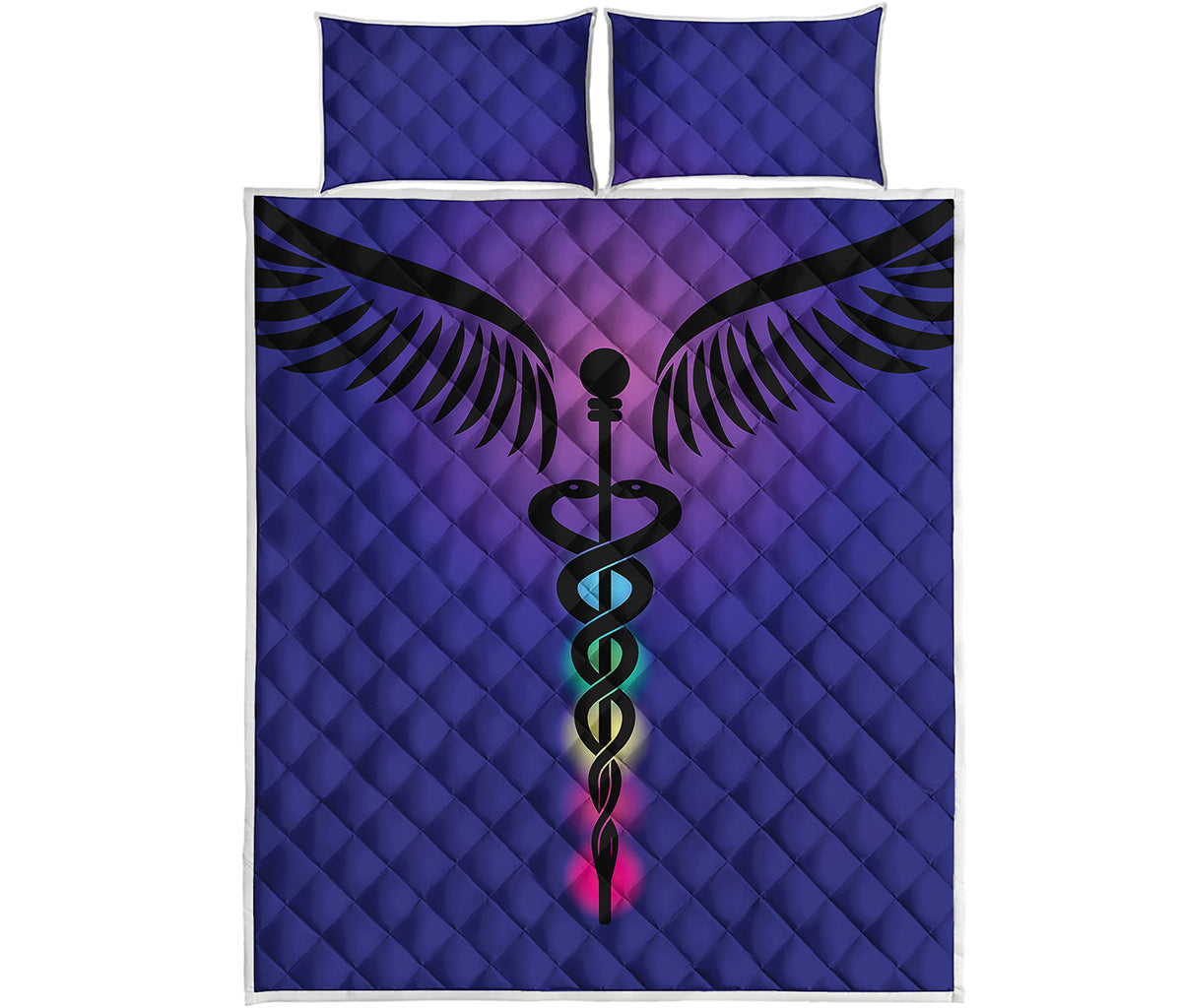 7 Chakras Caduceus Print Quilt Bed Set