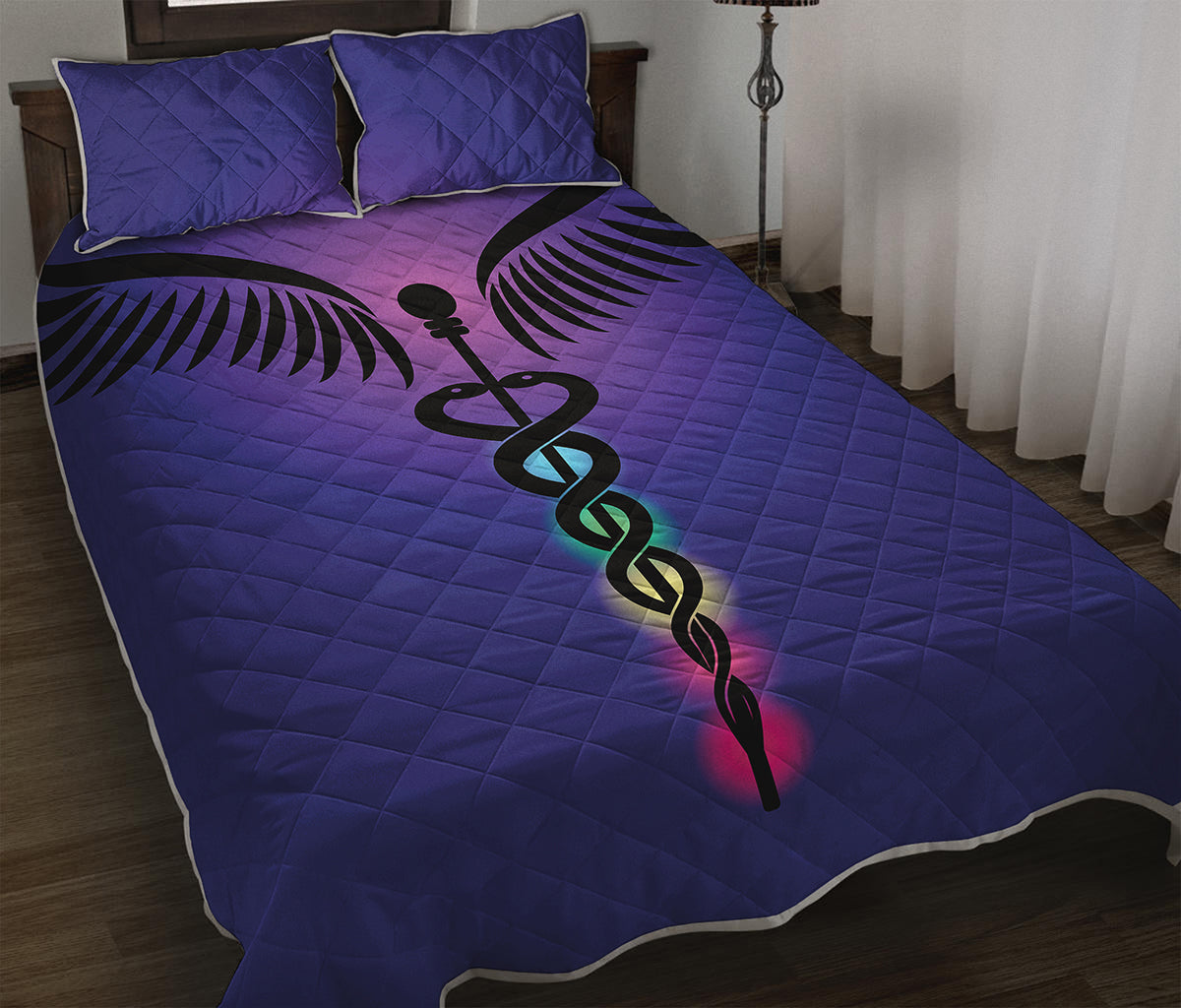 7 Chakras Caduceus Print Quilt Bed Set