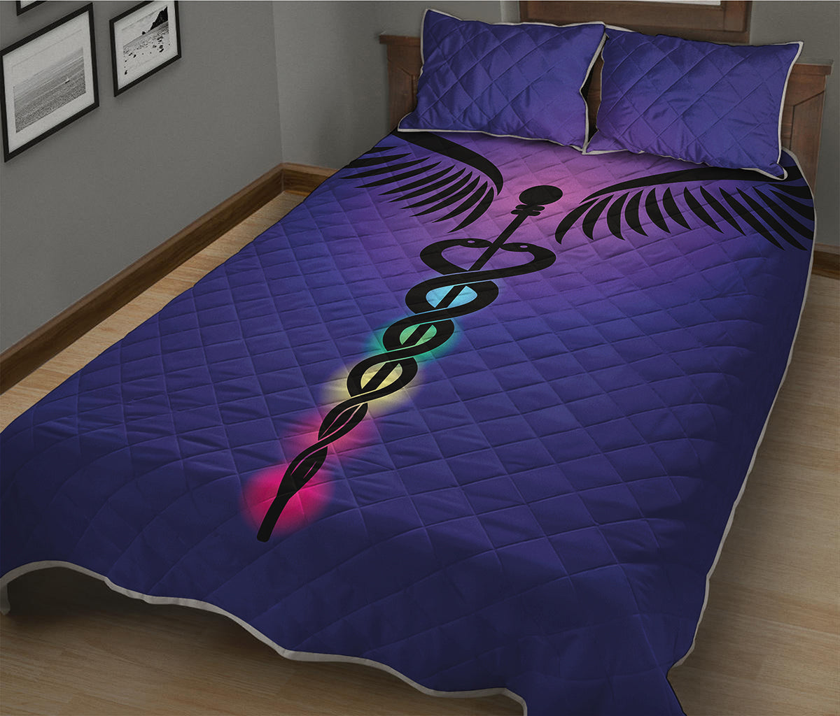 7 Chakras Caduceus Print Quilt Bed Set