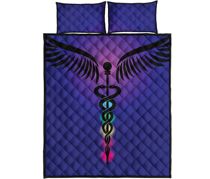 7 Chakras Caduceus Print Quilt Bed Set