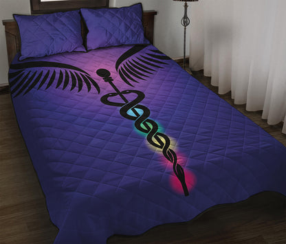 7 Chakras Caduceus Print Quilt Bed Set