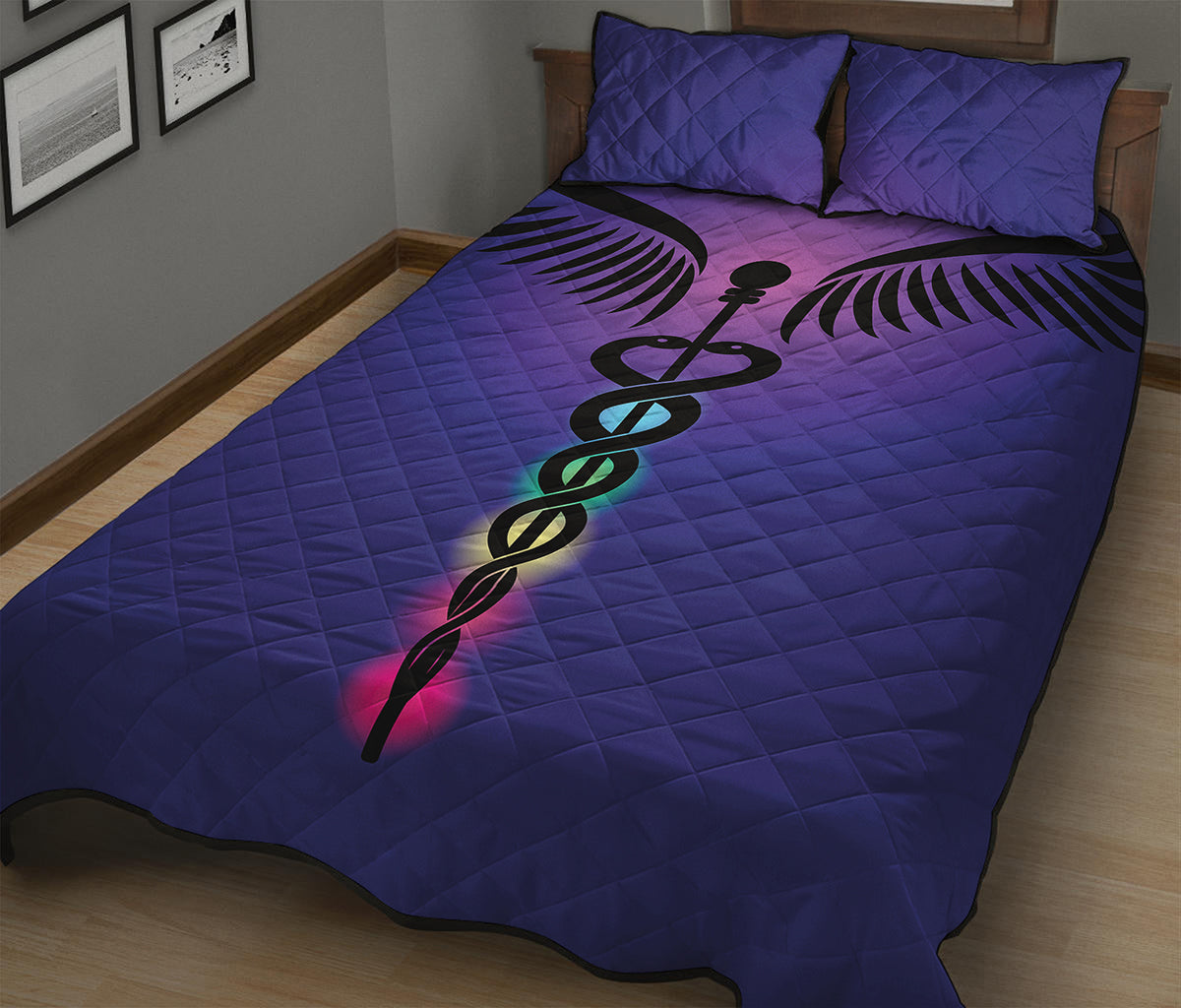 7 Chakras Caduceus Print Quilt Bed Set