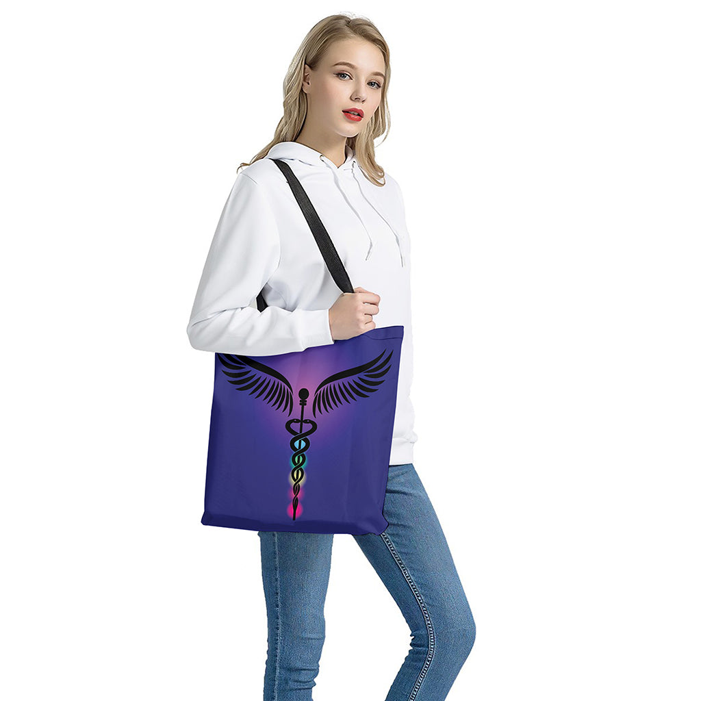 7 Chakras Caduceus Print Tote Bag