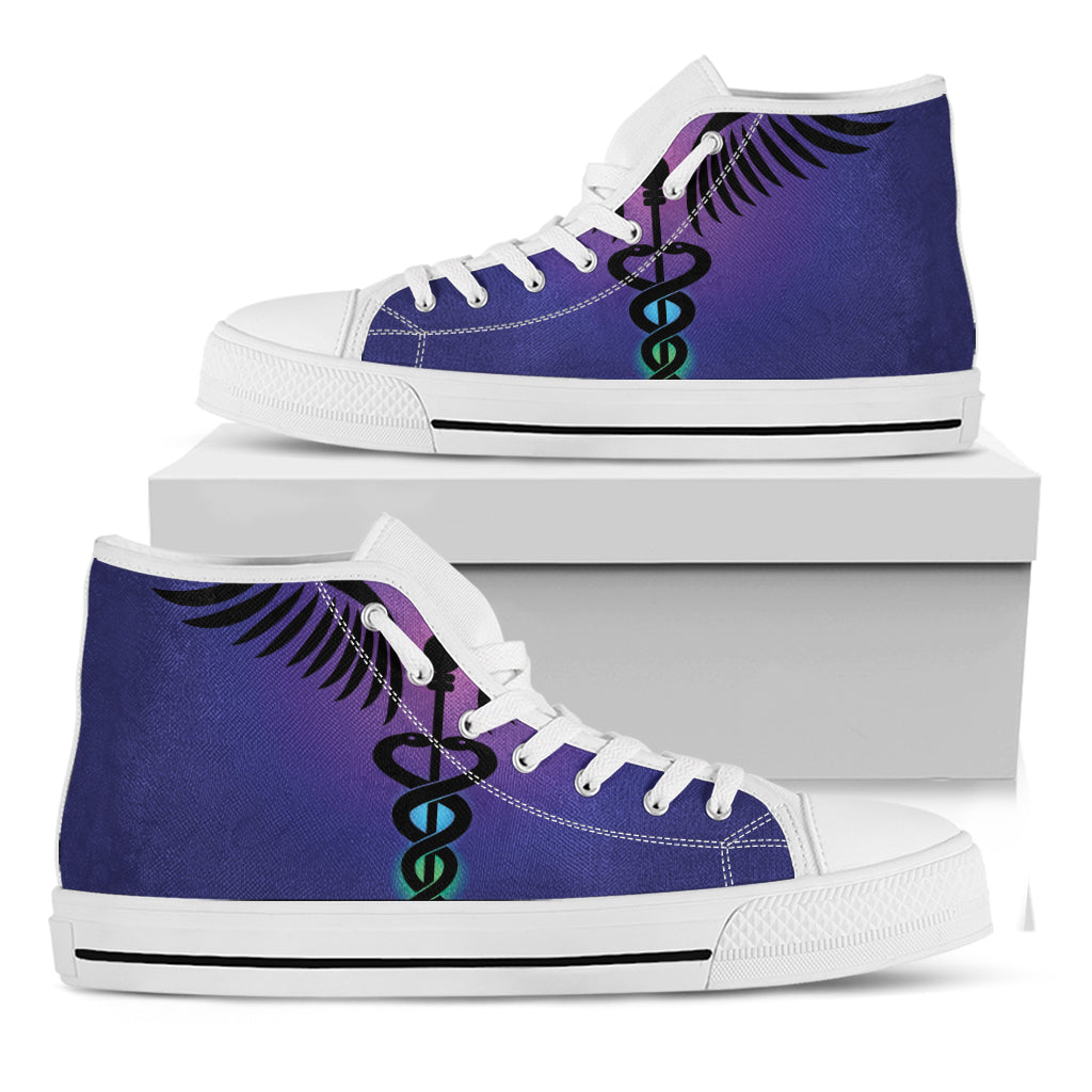 7 Chakras Caduceus Print White High Top Shoes