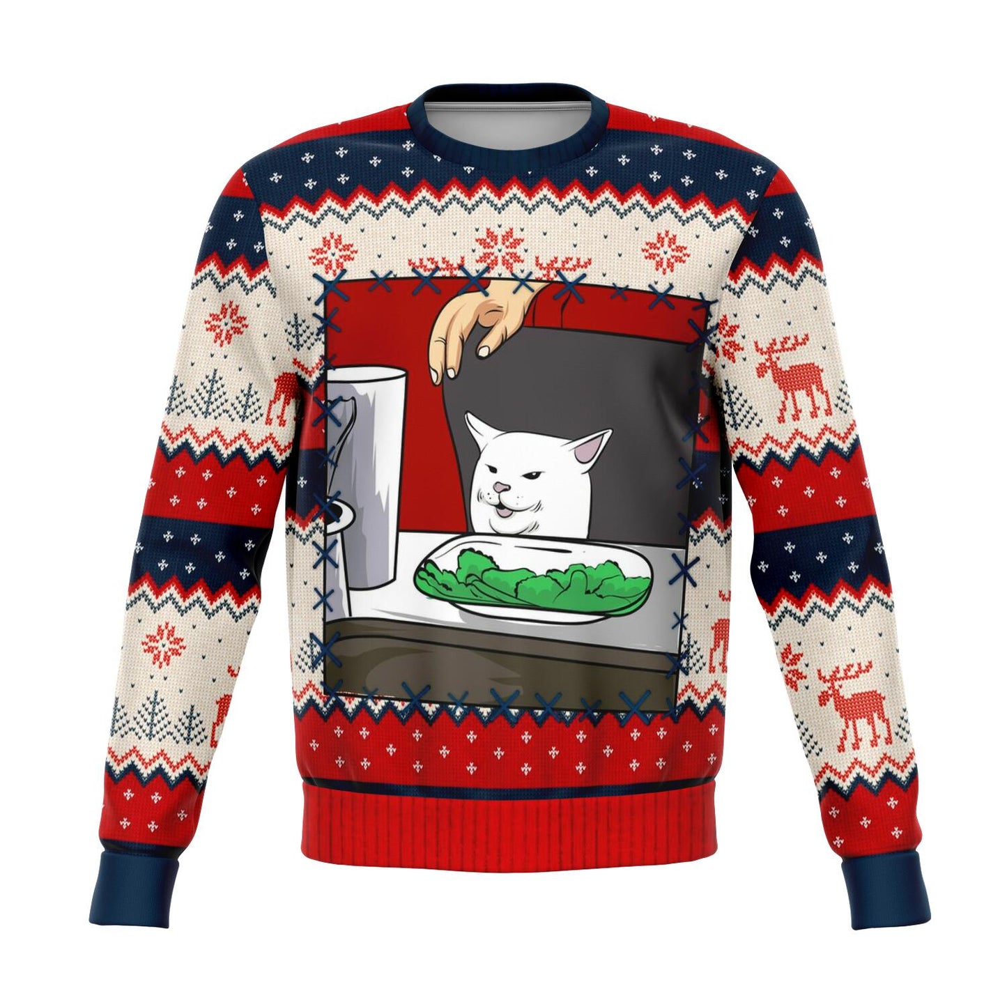 Woman Yelling At A Cat Meme #2 Christmas Crewneck Sweatshirt