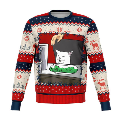 Woman Yelling At A Cat Meme #2 Christmas Crewneck Sweatshirt
