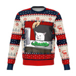 Woman Yelling At A Cat Meme #2 Christmas Crewneck Sweatshirt