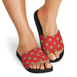 8-Bit Emoji Pattern Print Black Slide Sandals