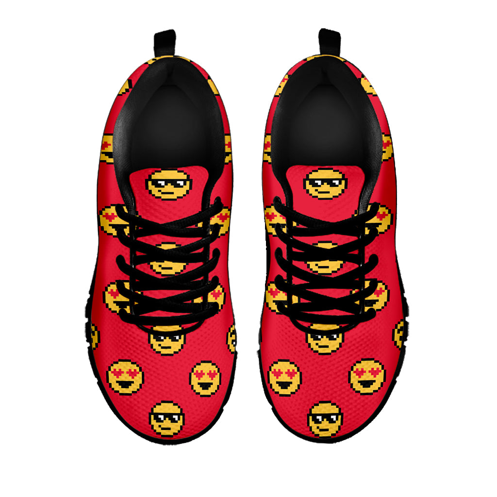 8-Bit Emoji Pattern Print Black Sneakers