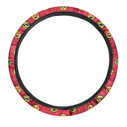 8-Bit Emoji Pattern Print Car Steering Wheel Cover