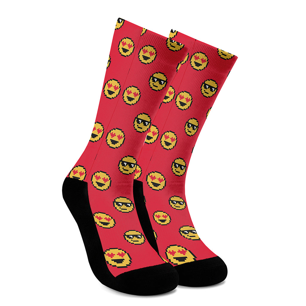 8-Bit Emoji Pattern Print Crew Socks