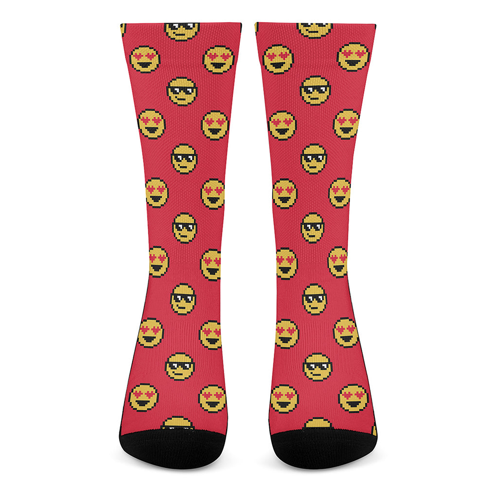 8-Bit Emoji Pattern Print Crew Socks