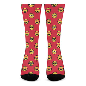 8-Bit Emoji Pattern Print Crew Socks