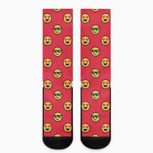 8-Bit Emoji Pattern Print Crew Socks