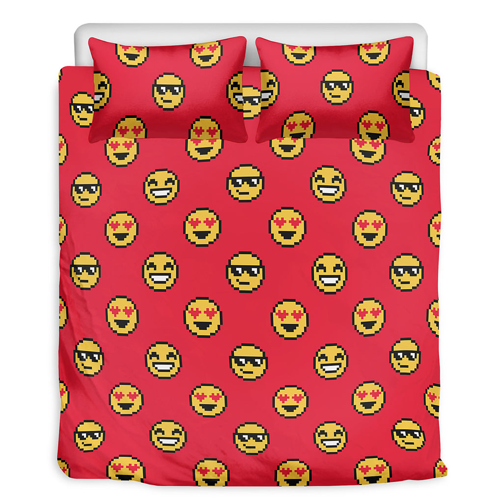 8-Bit Emoji Pattern Print Duvet Cover Bedding Set