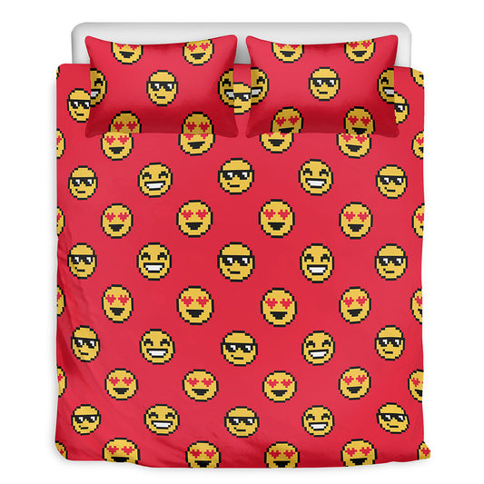 8-Bit Emoji Pattern Print Duvet Cover Bedding Set