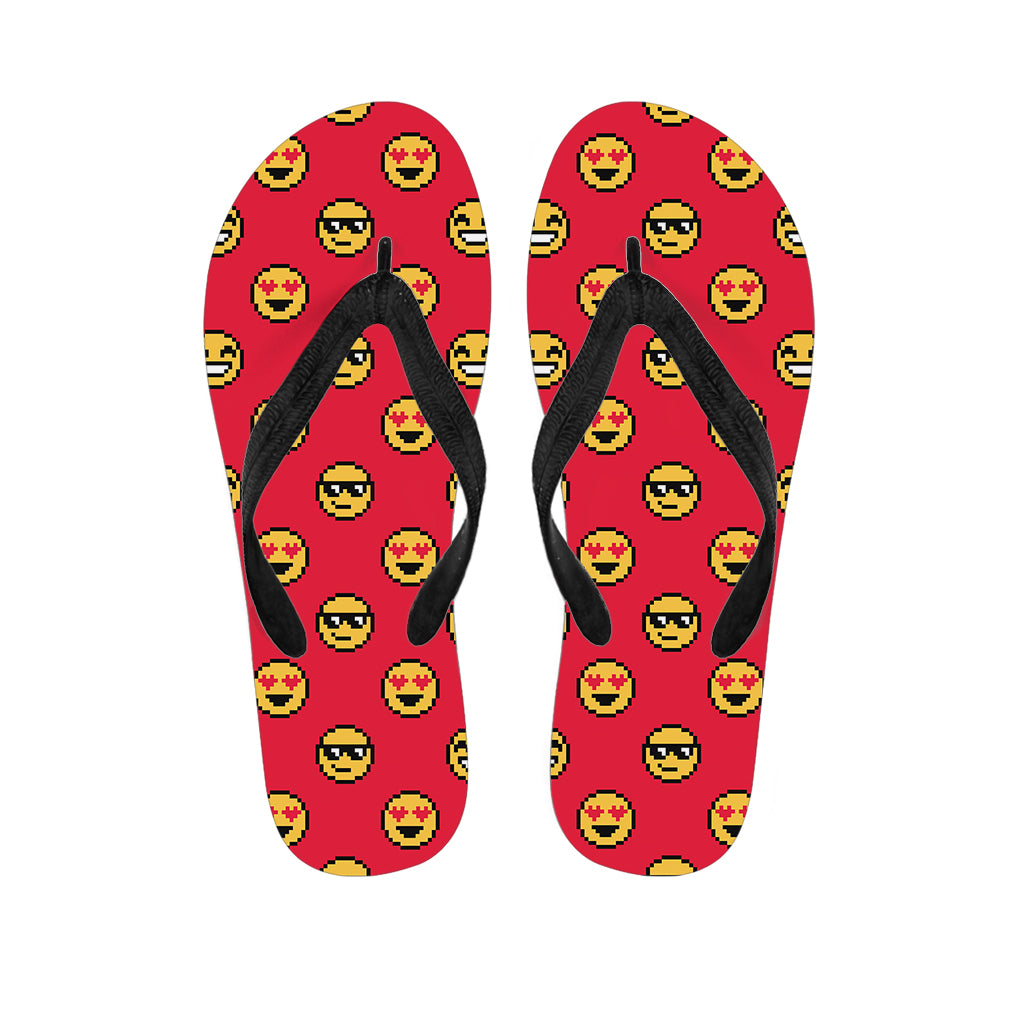 8-Bit Emoji Pattern Print Flip Flops