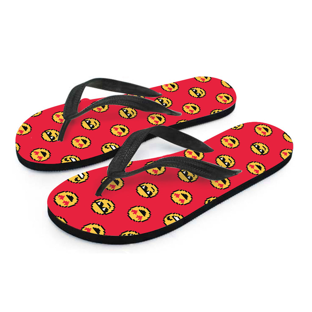 8-Bit Emoji Pattern Print Flip Flops