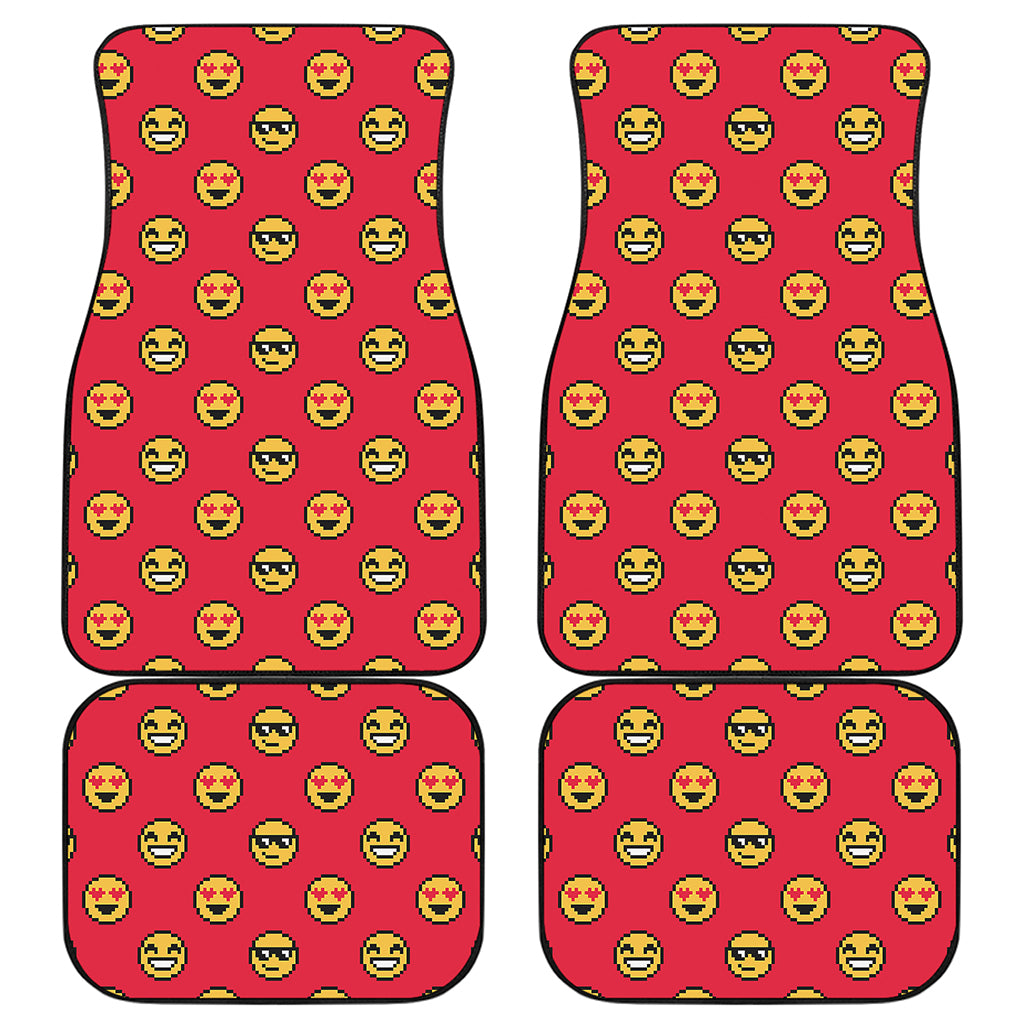 8-Bit Emoji Pattern Print Front and Back Car Floor Mats