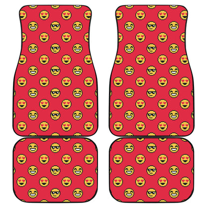 8-Bit Emoji Pattern Print Front and Back Car Floor Mats