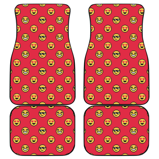 8-Bit Emoji Pattern Print Front and Back Car Floor Mats