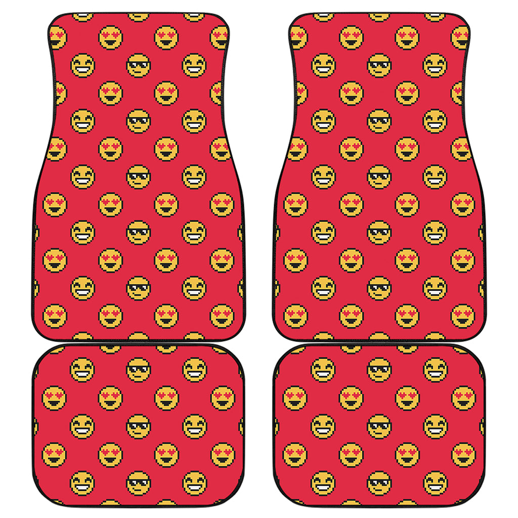 8-Bit Emoji Pattern Print Front and Back Car Floor Mats