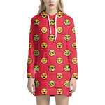 8-Bit Emoji Pattern Print Hoodie Dress