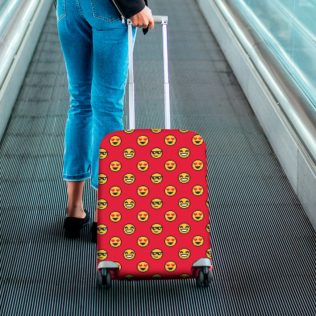 8-Bit Emoji Pattern Print Luggage Cover