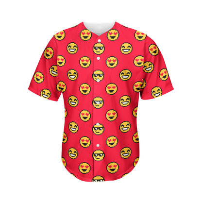 8-Bit Emoji Pattern Print Men's Baseball Jersey