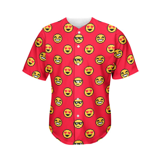 8-Bit Emoji Pattern Print Men's Baseball Jersey