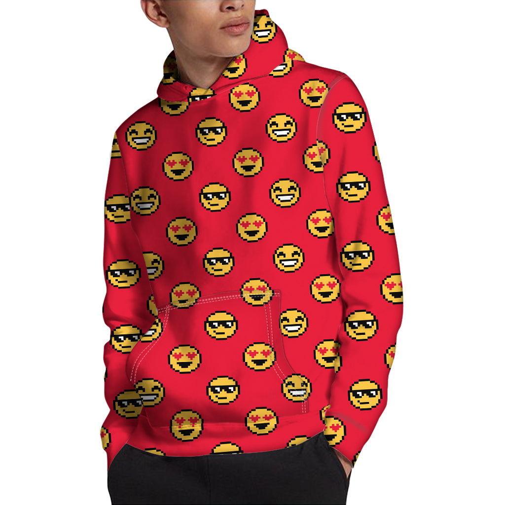 8-Bit Emoji Pattern Print Pullover Hoodie