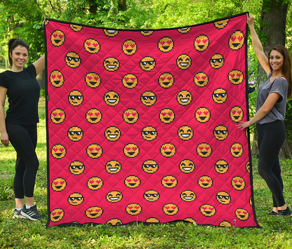 8-Bit Emoji Pattern Print Quilt
