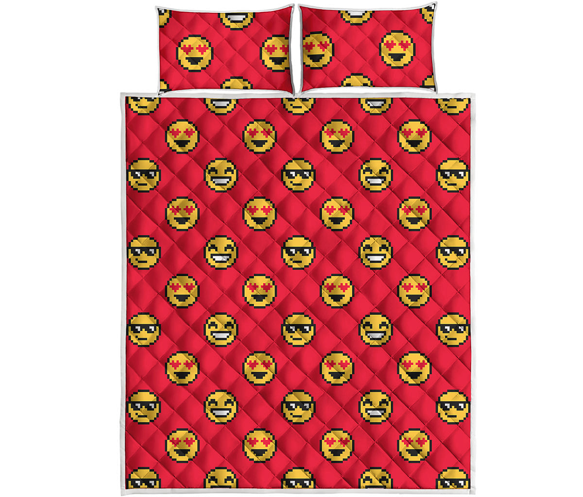 8-Bit Emoji Pattern Print Quilt Bed Set