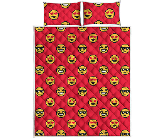 8-Bit Emoji Pattern Print Quilt Bed Set